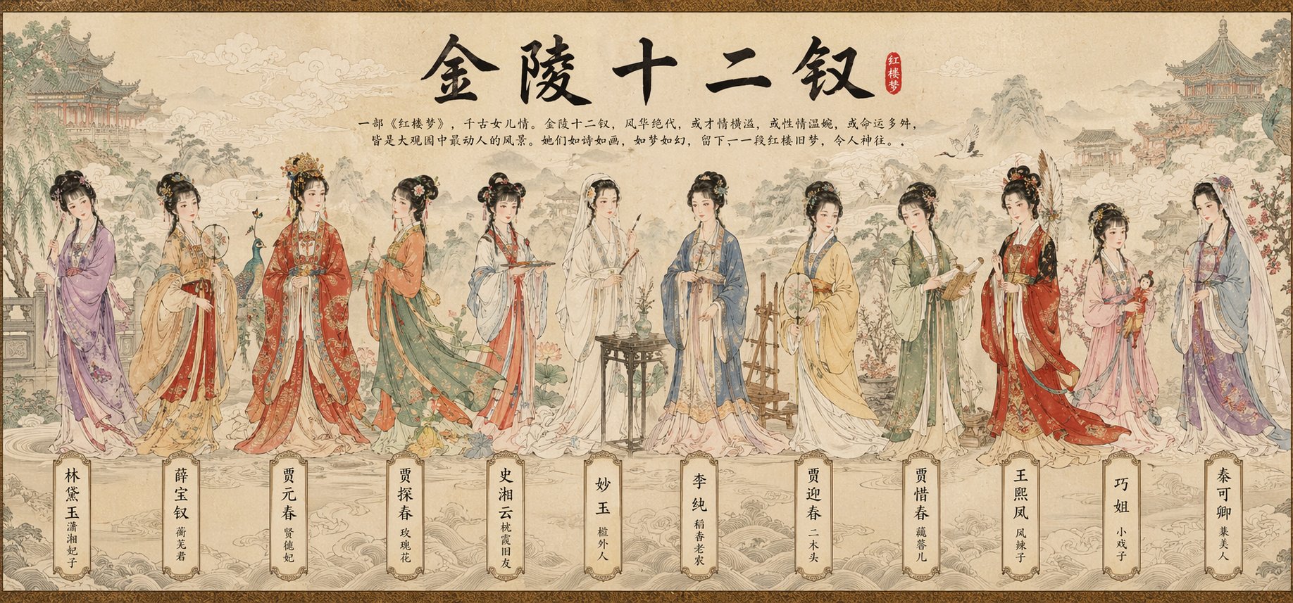 #206 한국 위인 군상 두루마리 (팔선 → 화랑/삼국 인물 변환) 참고 이미지