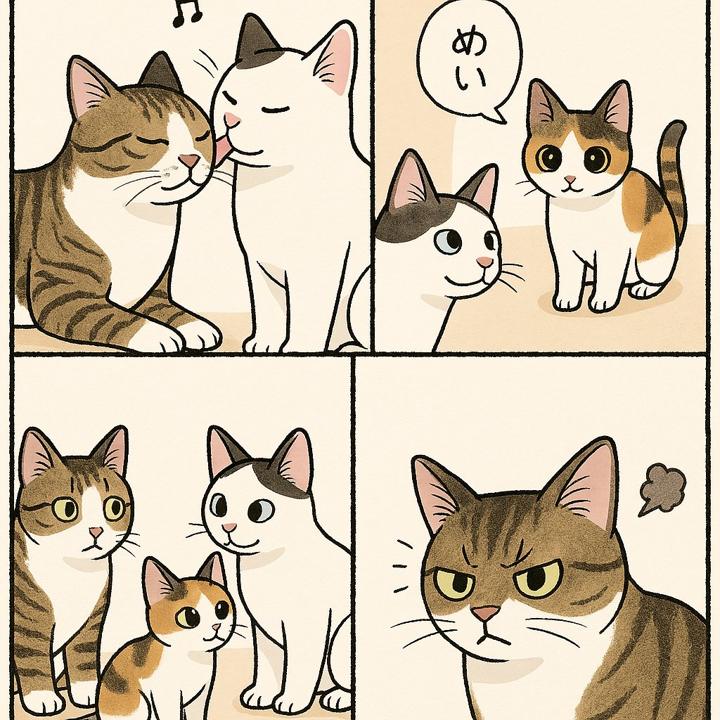 #1300 귀여운 4컷 질투 고양이 만화 참고 이미지