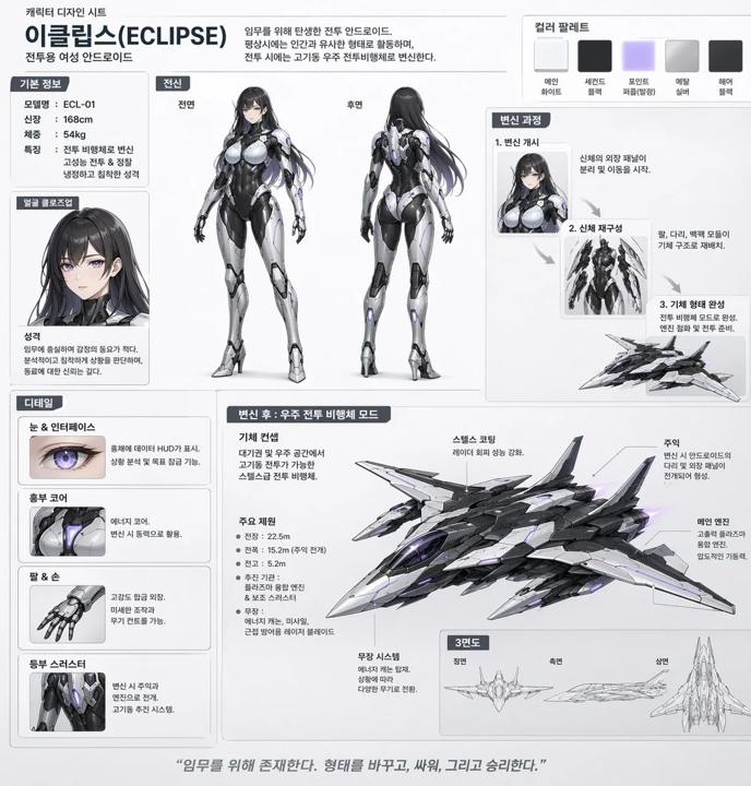 #1145 Eclipse 로봇 우주 전투기 캐릭터 설정표 참고 이미지