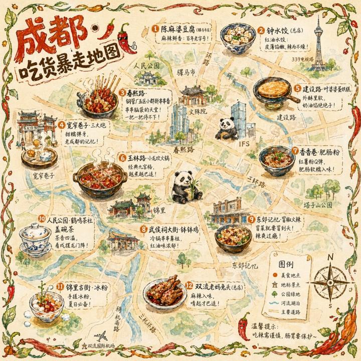 #1060 청두 미식 지도 일러스트 참고 이미지