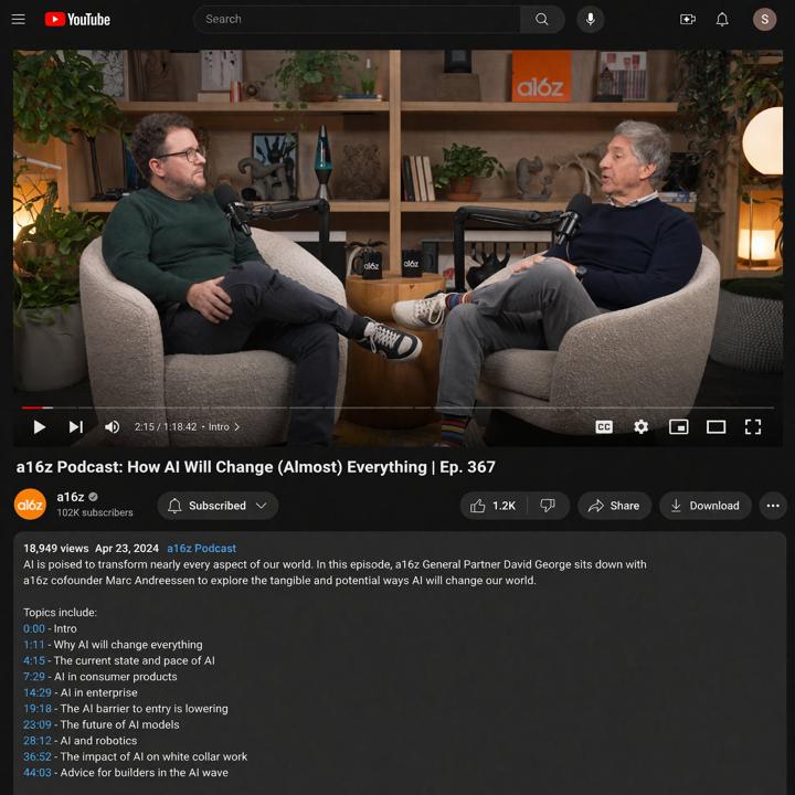 #1046 a16z 팟캐스트 YouTube 스크린샷 참고 이미지