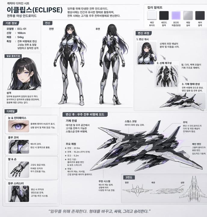 #1274 Eclipse 로봇 우주 전투기 설정표 참고 이미지