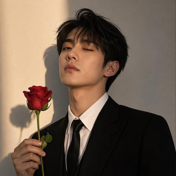 #1419 햇살 속 정장 초상과 붉은 장미 참고 이미지